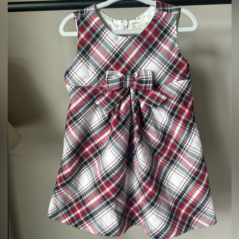 The Children’s Place Plaid Holiday Toddler Dress 24M Red Black Christmas Bow